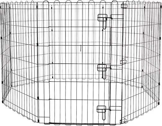 Photo 1 of Amazon Basics Foldable Metal Pet Dog Exercise Fence Pen With Door Gate - 96 x 64.5 x 6.5 Inches, Black