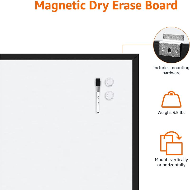 Photo 1 of Amazon Basics Magnetic Dry Erase White Board, 35 x 23-Inch Whiteboard - Black Wooden Frame