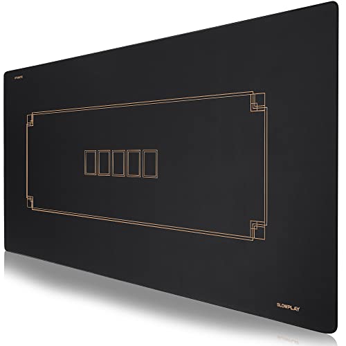 Photo 1 of  SLOWPLAY Godel Texas Hold'em Poker Mat | Portable Poker Table Top, Black and Champagne Gold, 70 X 35 Inch, Water Repellent, Noise Reduction