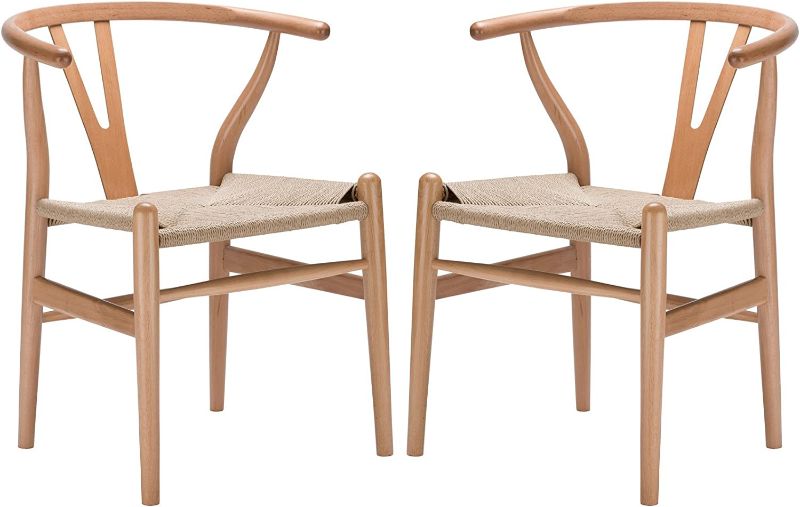 Photo 1 of  Poly and Bark Weave Modern Wooden Mid-Century Dining Chair, Hemp Seat, Natural (Set of 2) 