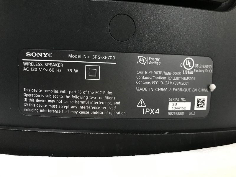 Photo 7 of Sony Portable Bluetooth Speaker XP700 -- Does not hold battery sound cuts in amd out
