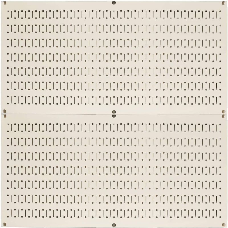 Photo 1 of  Wall Control Pegboard Rack Horizontal Metal Pegboard Garage Tool Storage Pack - Two 32-Inch Wide x 16-Inch Tall Easy To Install Peg Boards (Beige) 