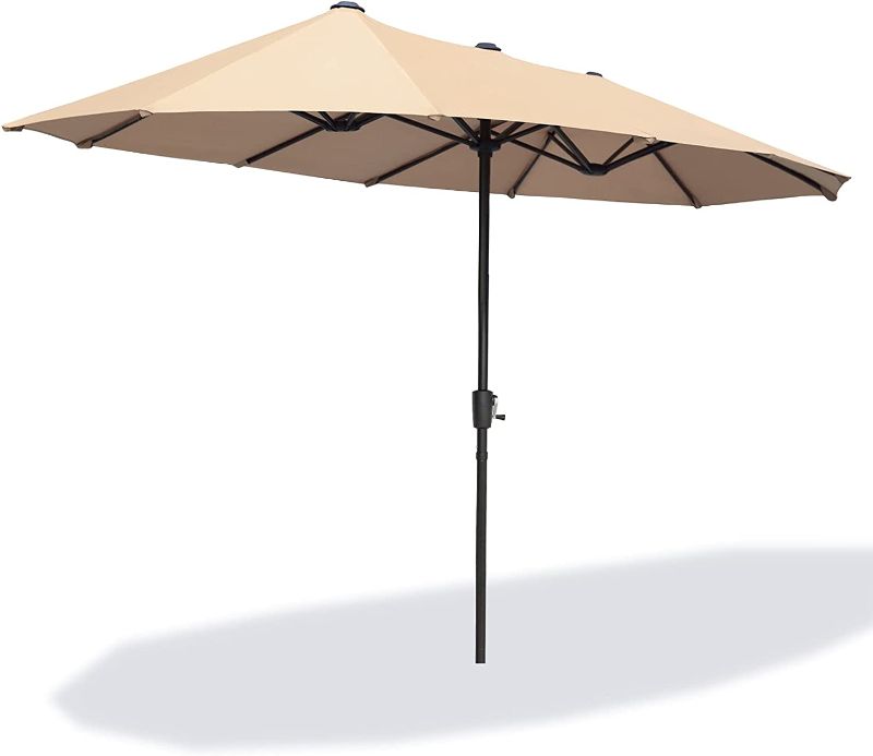 Photo 1 of  FREE SOLDIER 13FT Double-Sided Patio Umbrella Outdoor Market Umbrella Extra Large Table Umbrella with Crank (Beige) 