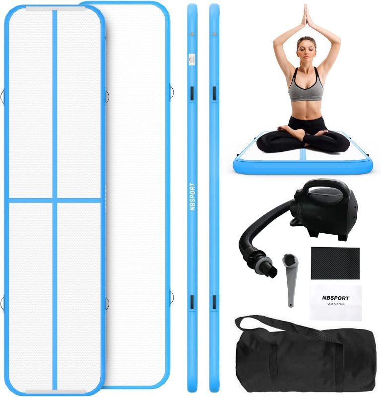 Photo 1 of  NBSPORT Inflatable Gymnastics Mat for Home,10ft Tumble Track Thickness Air Mat for Gymnastics Use/Training/Yoga/Outdoor/Pool with Electric Air Pump 