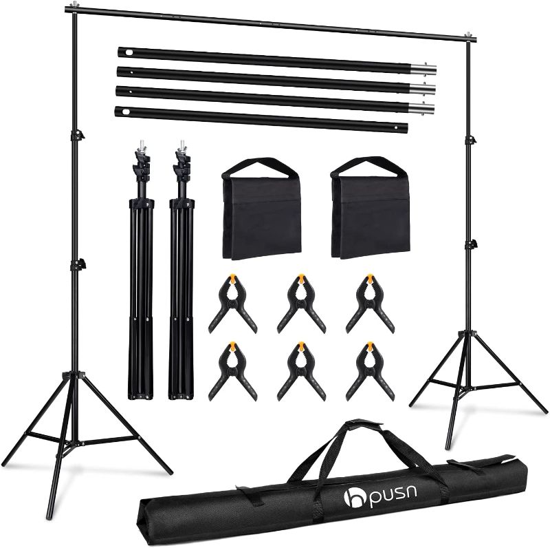 Photo 1 of  HPUSN Backdrop Stand - Adjustable Photoshoot Backdrop - Photo Backdrop Stand for Parties - Backdrop Includes Travel Bag, Sand Bags, Clamps - Photo Video Studio 