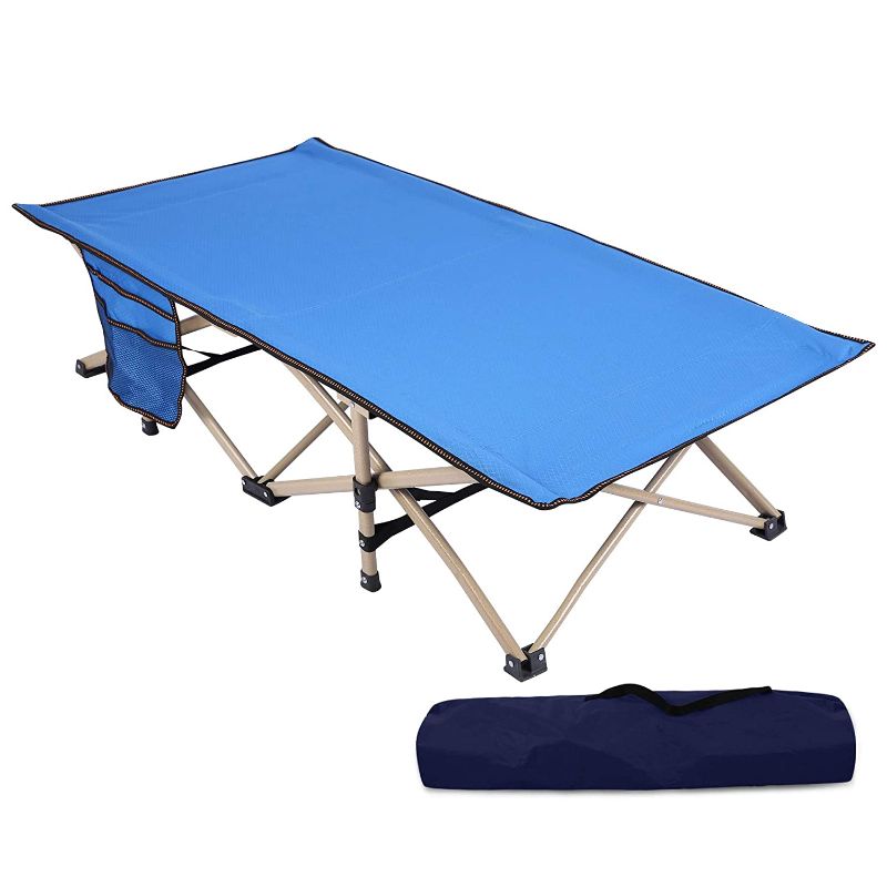 Photo 1 of  REDCAMP Folding Kids Cot for Sleeping 5-10, Portable Toddler Cot Bed Child Travel Cot for Camping, Blue 53''x26'' 