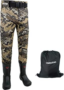 Photo 1 of  Wader Pants with Boots, Neoprene Waist Wader,800G Insulated Bootfoot Wading Pants Camo Duck Hunting Pants for Men Women, Waterproof Waterfowl Wader Pants, Breathable Fly Fishing Pants, Size 8 