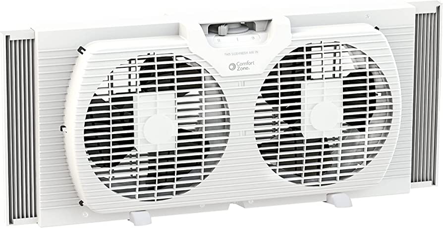 Photo 1 of  Comfort Zone CZ319WT 9" Twin Window Fan with Reversible Airflow Control, Auto-Locking Expanders and 2-Speed Fan Switch, White 
