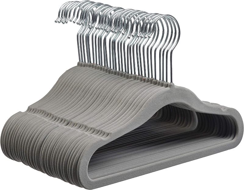 Photo 1 of  Amazon Basics Kids Velvet, Non-Slip Clothes Hangers, Gray - Pack of 60 