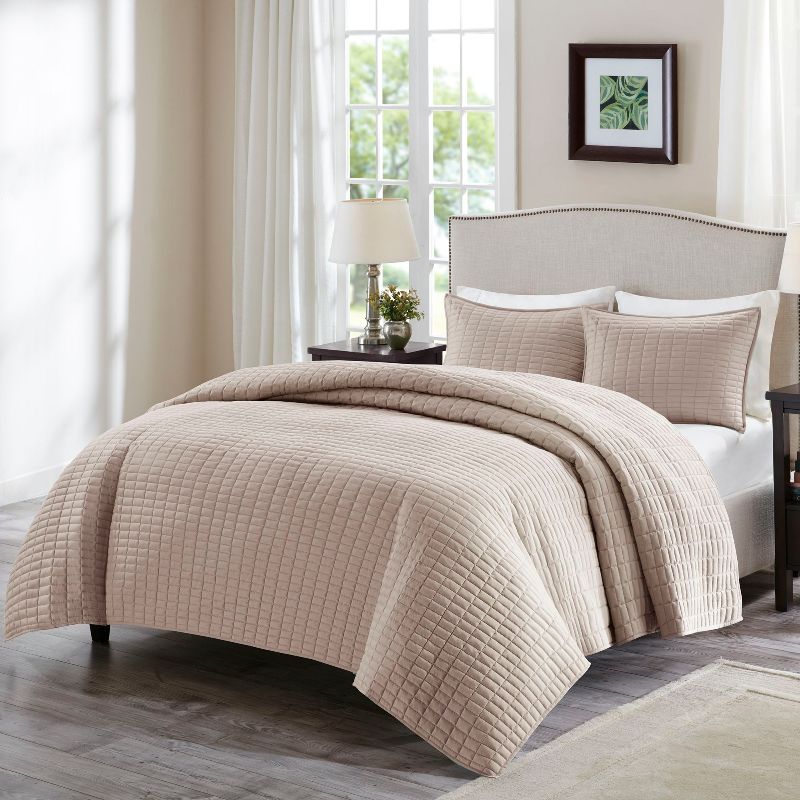 Photo 1 of  Comfort Spaces Kienna Solid Microfiber Reversible Quilt Set, Twin/Twin XL, Taupe, 2 Piece 