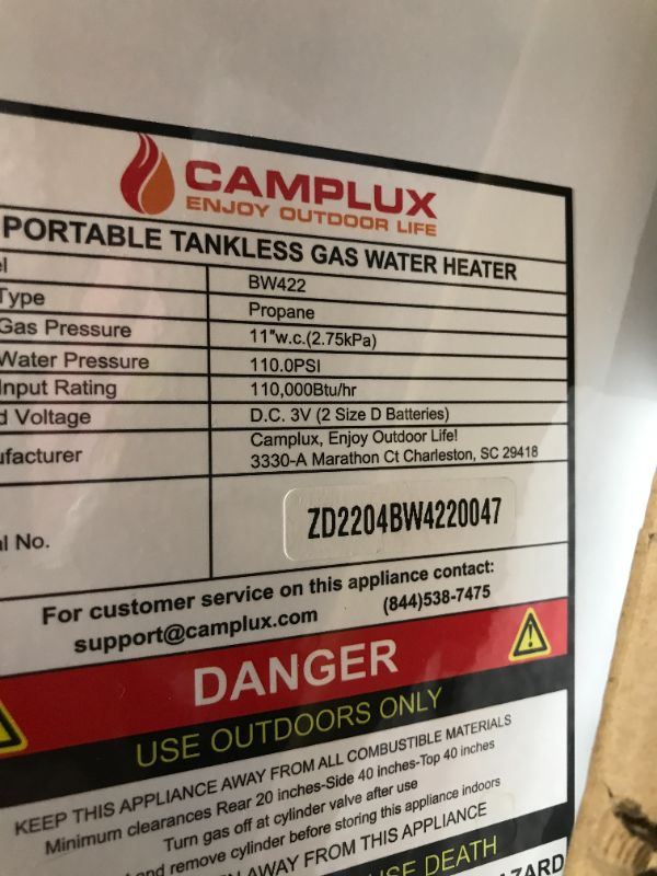 Photo 4 of Camplux 16L Outdoor 4.22 GPM Digital Display Propane Gas Tankless Water Heater
