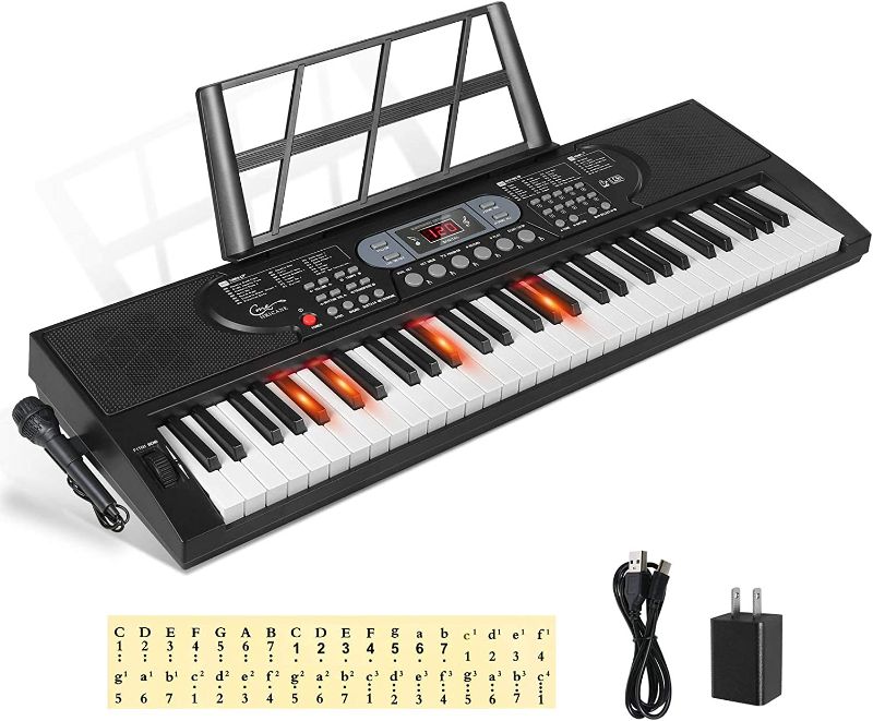 Photo 1 of Hricane Keyboard Piano Lighted Keys for Beginner Adults Teens Kids, 61 Key Electronic Music Keyboard with Teaching Modes Powered by USB or Battery with LCD Display Microphone Headphone Jack
