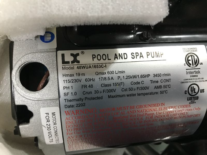 Photo 4 of Hot Tub Spa Pump, LX 48WUA, 1.0hp, 115V, 48WUA1001C-II
