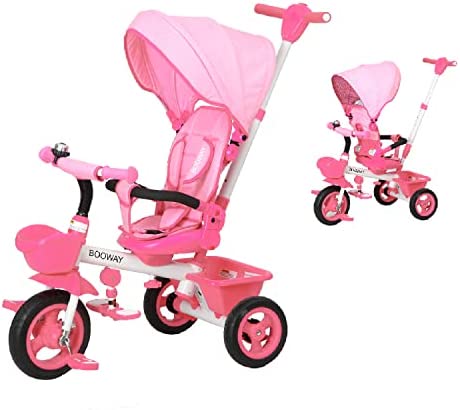 Photo 1 of BOOWAY Baby Trike, 6-in-1 Kids Stroller Tricycle with Adjustable Push Handle, Removable Canopy, Safety Harness for 6 Months - Pink