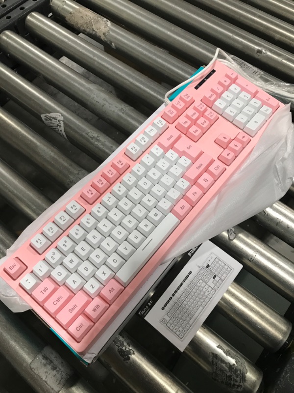 Photo 2 of Gaming Keyboard USB Wired with Rainbow LED Backlit, Quiet Floating Keys, Mechanical Feeling, Spill Resistant, Ergonomic for Xbox, PS Series, Desktop, Computer, PC, White Pink