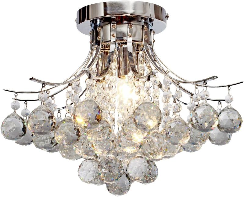 Photo 1 of  Saint Mossi Chandelier Modern K9 Crystal Chandelier Light, Flush Mount Light Ceiling Chandelier Light Fixture for Dining Room Bathroom Bedroom Livingroom, 3-Light 