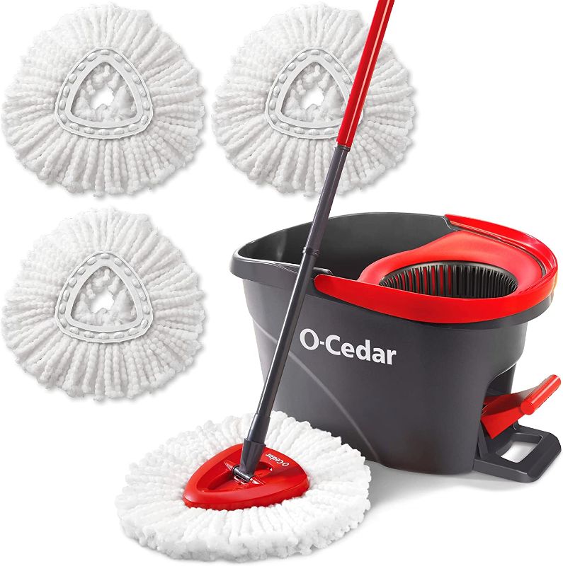Photo 1 of  O-Cedar Easywring Microfiber Spin Mop & Bucket Floor Cleaning System with 3 Extra Refills 
