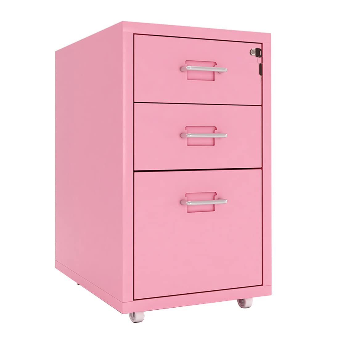 Photo 1 of  Zakamaur 3 Drawer Storage Cabinet Under Desk Small Metal Lockable Nightstand Endtable with Wheels for Office Home, Pink 