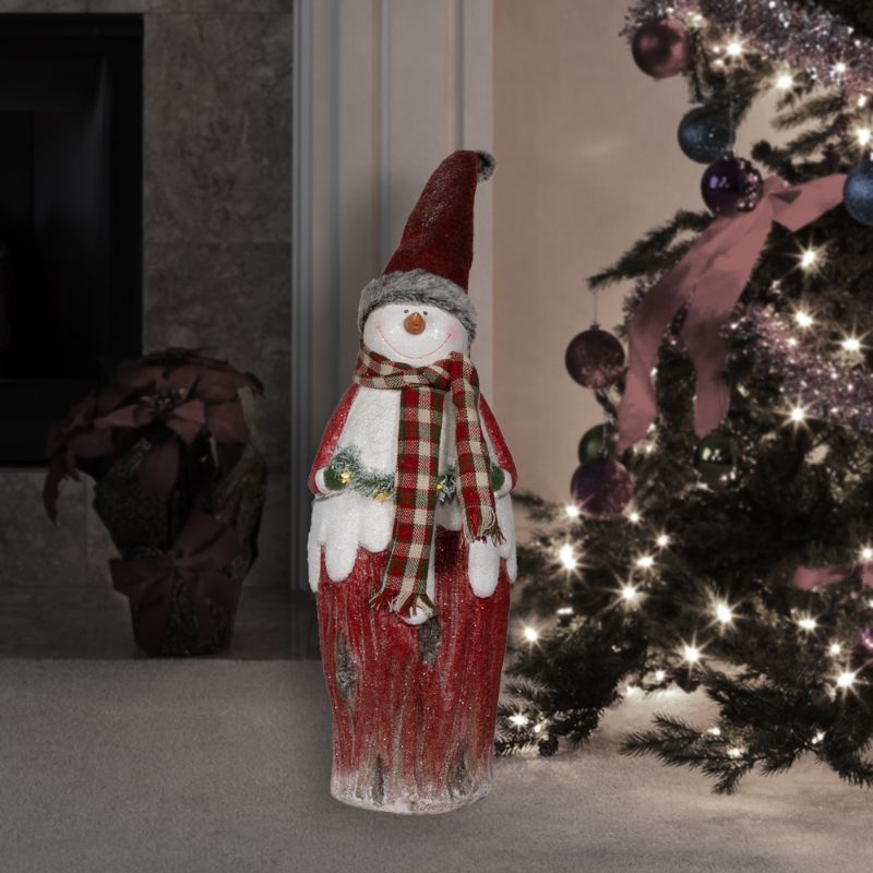 Photo 1 of  Alpine Corporation 7 X 6 X 19 Country Snowman Statue with LED Lights Red/White 