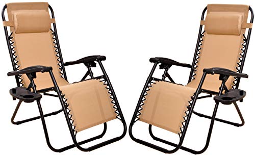 Photo 1 of  Elevon Adjustable Outdoor Zero Gravity Deck Recliner Lounge Chair Beige 2 