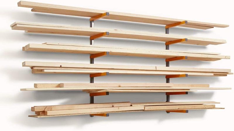 Photo 1 of  Bora Wood Organizer and Lumber Storage Metal Rack with 6-Level Wall Mount – Indoor and Outdoor Use, In Orange | PBR-001 