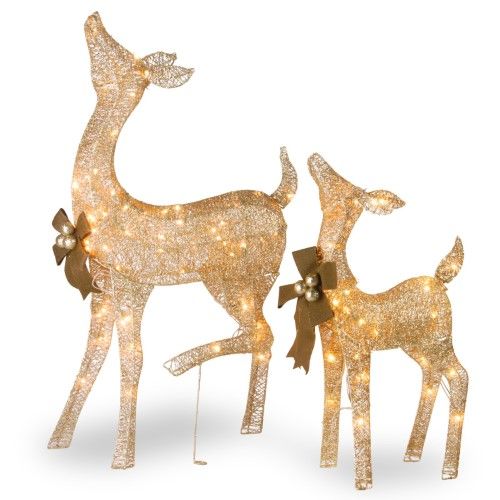 Photo 1 of  National Tree Company 38 in. and 28 in. Pre-Lit Fawn with Doe Decoration 