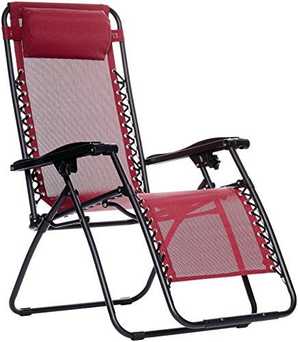 Photo 1 of  Amazon Basics Outdoor Textilene Adjustable Zero Gravity Folding Reclining Lounge Chair with Pillow, Burgundy 