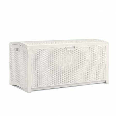 Photo 1 of  Suncast 99 Gallon Heavy Duty Resin Wicker Horizontal Outdoor Deck Box, White - 1 Pack 