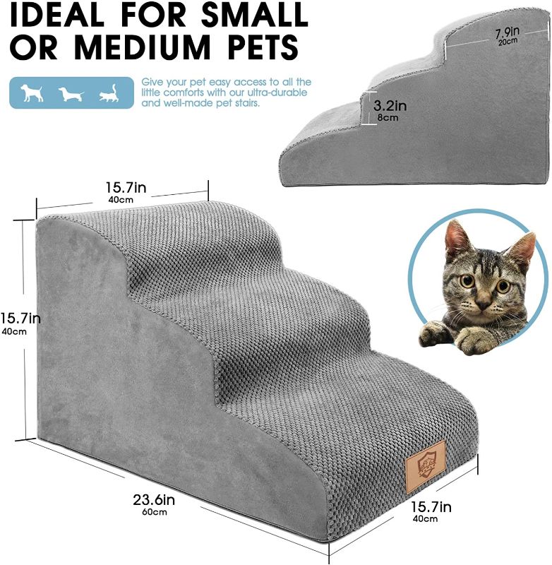 Photo 1 of  Topmart 3 Tiers Foam Dog Ramps/Steps,Non-Slip Dog Steps,Extra Wide Deep Dog Stairs,High Density Foam Pet Stairs/Ladder,Best for Older Dogs,Cats,Small Pets,Grey 
