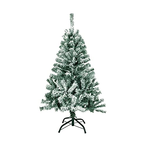 Photo 1 of  MTB 4 Feet Hinged Artificial Flocked Snow Pine Christmas Tree with Metal Stand, 240 Tips Recycled PVC Plastic, White 