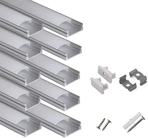 Photo 1 of 10-Pack 3.3ft/1M Silver U-Shape LED Aluminum Channel System with Milky Cover, End Caps and Mounting Clips Aluminum Profile for LED Strip Light Installations, U02S-Thin Style