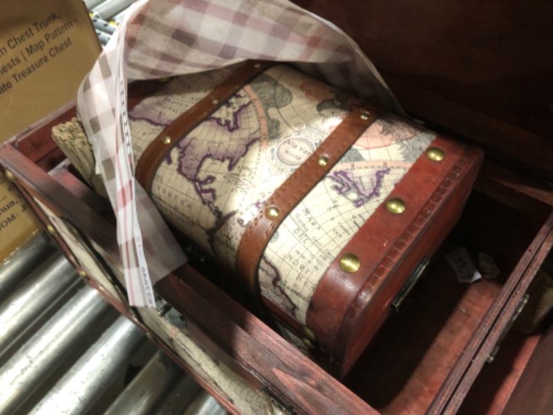 Photo 5 of  Juvale Wooden Chest Trunk, 3-Piece Storage Trunk and Chests - Map Pattern 