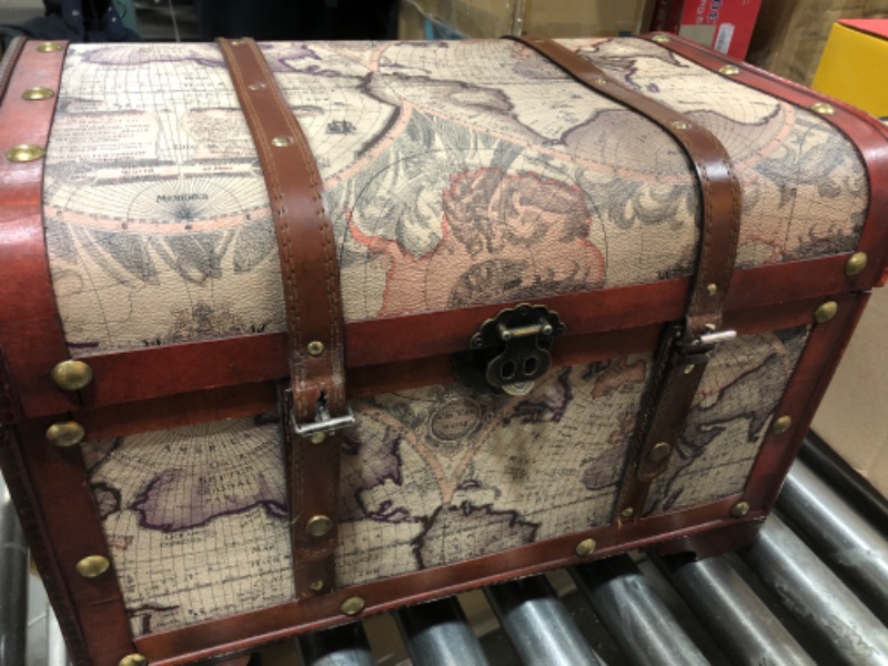 Photo 2 of  Juvale Wooden Chest Trunk, 3-Piece Storage Trunk and Chests - Map Pattern 