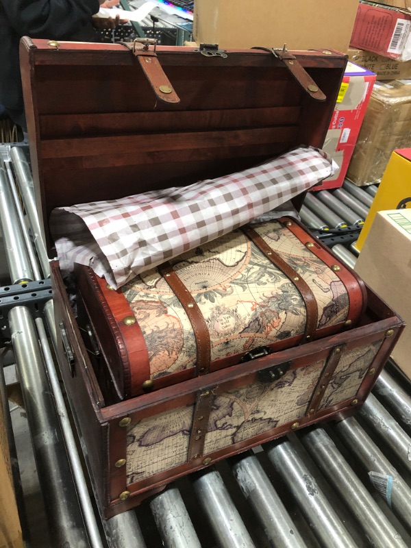 Photo 4 of  Juvale Wooden Chest Trunk, 3-Piece Storage Trunk and Chests - Map Pattern 