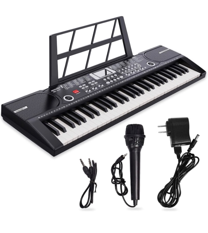 Photo 1 of Camide 61 Keys Keyboard Piano, Electronic Digital Piano with Built-In Speaker Microphone, Sheet Stand and Power Supply, Portable Keyboard Gift Teaching for Beginners 