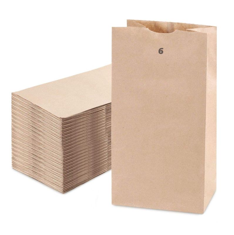 Photo 1 of [500 Pack] Kraft Paper Bags 11 x 6 x 3.5" 6 LB Grocery Lunch Retail Shopping Durable Bleached Barrel Sack
