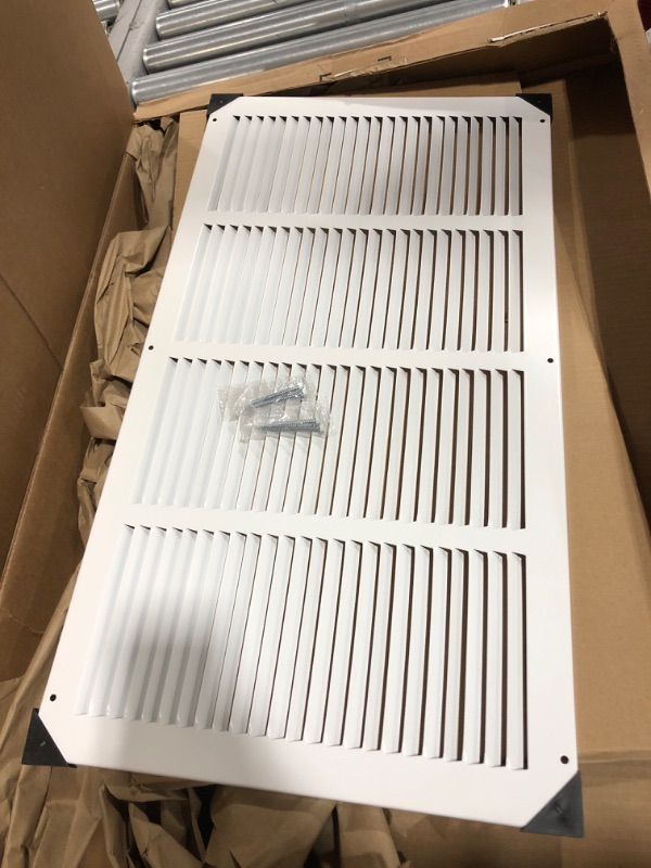 Photo 2 of 24"w X 12"h Steel Return Air Grilles - Sidewall and Ceiling - HVAC Duct Cover - White [Outer Dimensions: 25.75"w X 13.75"h]
