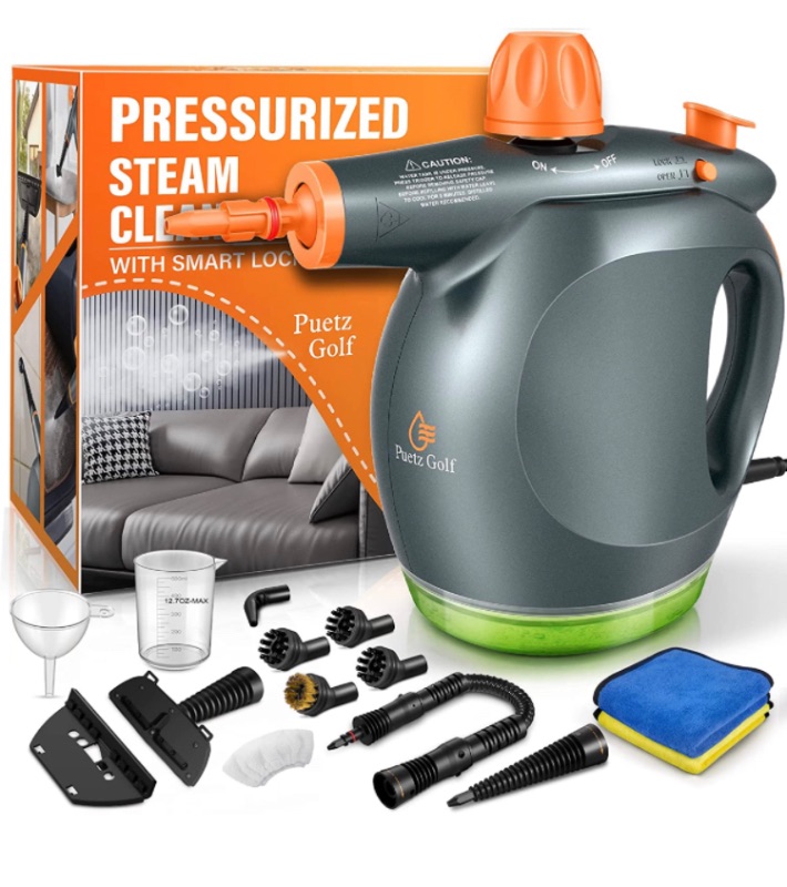 Photo 1 of 1250W Powerful Handheld Steam Cleaner with Detergent Container and Safety Lock, Multifunctional and Pressurized Hand Held Steamer for Kitchen, Bathroom, Windows and Floors, Steamer for Cleaning 