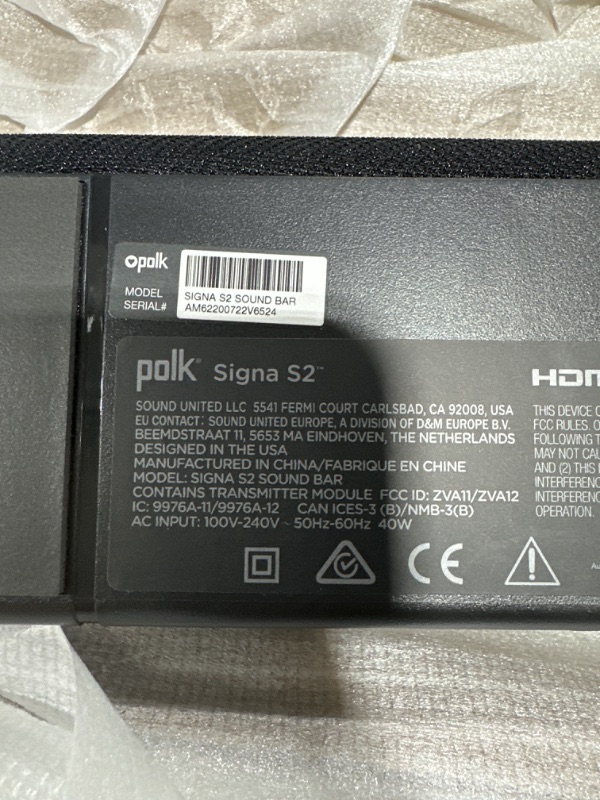 Photo 6 of POLK AUDIO SIGNA S2 ULTRA-SLIM TV SOUND BAR | WORKS WITH 4K & HD TVS | WIRELESS SUBWOOFER | INCLUDES HDMI & OPTICAL CABLES | BLUETOOTH ENABLED, BLACK **Subwoofer Does not function properly**