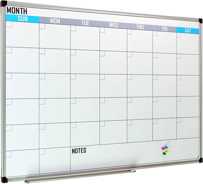 Photo 1 of XBoard Magnetic Calendar Whiteboard 36" x 24" - Monthly Calendar Dry Erase Board, White Board + Colorful Calendar Board, Silver Aluminium Framed Monthly Planning Board
