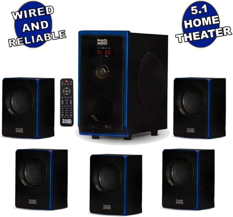 Photo 1 of Acoustic Audio AA5102 Bluetooth Powered 5.1 Speaker System Home Theater Surround, Black (AA5102)
