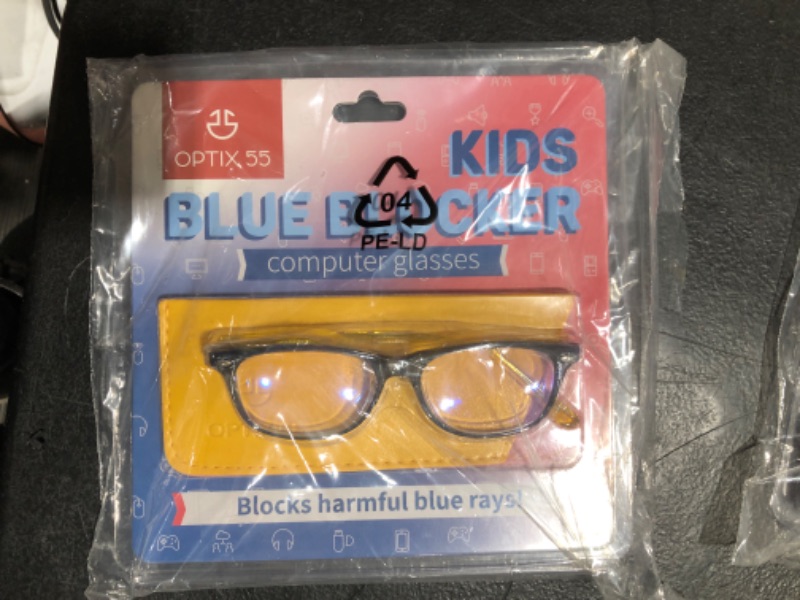 Photo 2 of Blue Light Blocking Glasses Girls & Boys | Anti Eyestrain Blue Light Glasses Kids Computer Gaming Glasses (Ages 3-10) | Flexible Blue Square Frames with Yellow Temples Video Phone Screen Eyeglasses