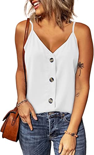 Photo 1 of Zecilbo Women's Button V Neck Strappy Tank Tops Loose Casual Sleeveless Solid Color Shirts Zecilbo Women's Button V Neck Strappy Tank Tops Loose Casual Sleeveless Solid Color Shirts
