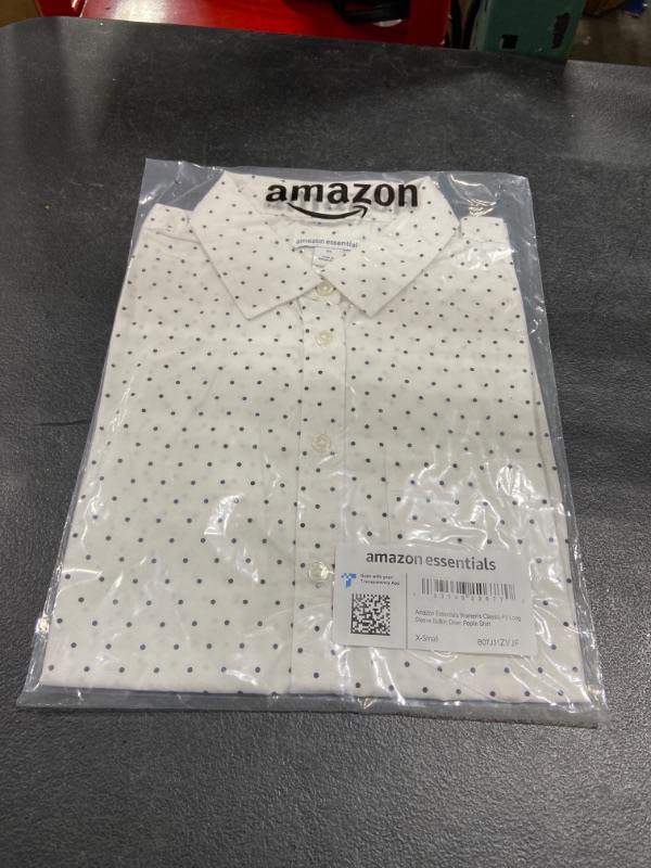 Photo 2 of Amazon Essentials Women's Classic-Fit Long-Sleeve Button-Down Poplin Shirt X-Small White, Dots