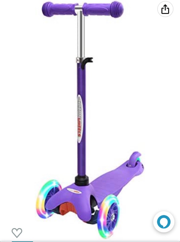 Photo 1 of ChromeWheels Scooter for Kids, Deluxe 3 Wheel Scooter for Toddlers 4 Adjustable Height Glider with Kick Scooters, Lean to Steer with LED Flashing Light for Ages 3-6 Girls Boys