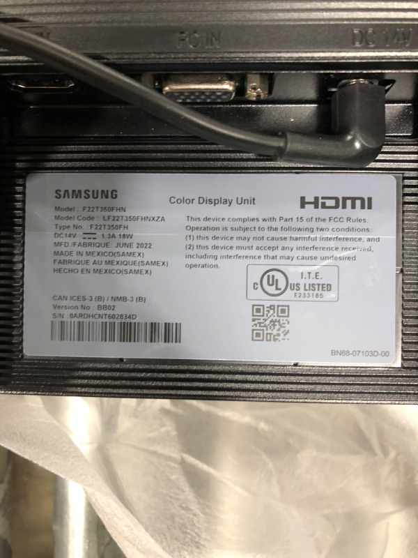 Photo 2 of SAMSUNG T350 Series 22-Inch FHD 1080p Computer Monitor, 75Hz, IPS Panel, HDMI, VGA (D-Sub), 3-Sided Border-Less, FreeSync (LF22T350FHNXZA)
