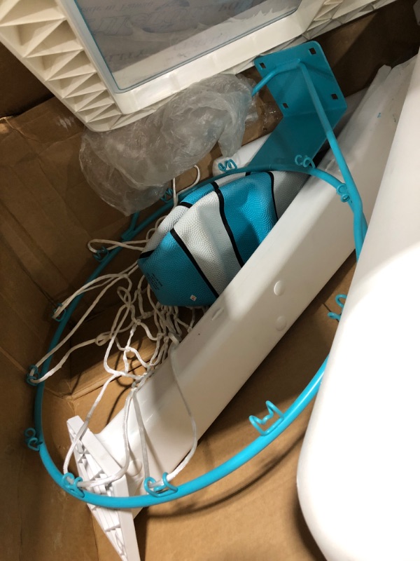 Photo 4 of Dunn-Rite Splash & Shoot Outdoor Adjustable Height Swimming Pool Basketball Hoop w/ Ball, Base, & 18 Inch Stainless Steel Rim for Adults & Kids, Choose Clear or White ** SCREWS NOT INCLUDED**