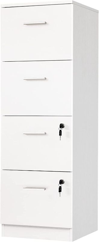 Photo 1 of YITAHOME 4-Drawer File Cabinet with Lock, 15.86" Deep Vertical Filing Cabinet, 2 Storage Drawers & 2 Lockable File Drawers for Letter A4-Sized Files, Need to Assemble, White

