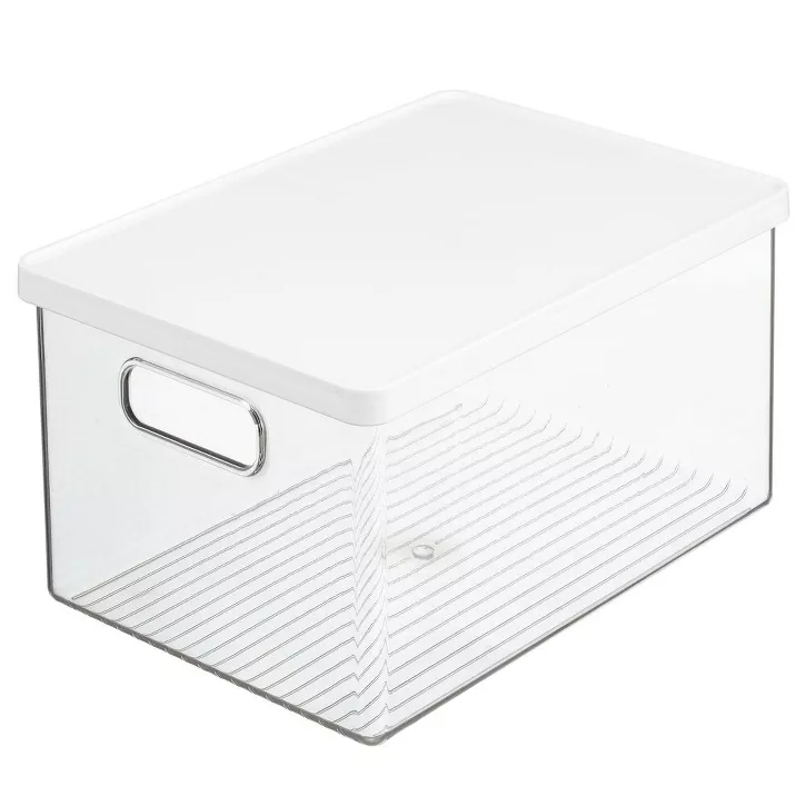 Photo 1 of ( 4 pack) mDesign Plastic Storage Bin Box Container with Lid and Handles - Clear/White

