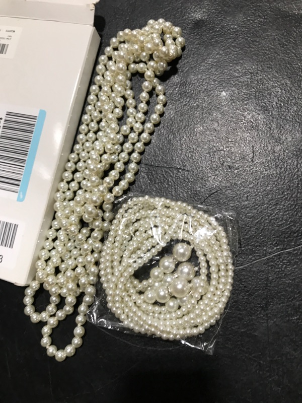 Photo 2 of 2 Set 1920s Artificial Long Pearls Necklace Flapper Beads Necklaces Faux Pearls Necklace Vintage Jewelry Costume Accessories for Women Girls